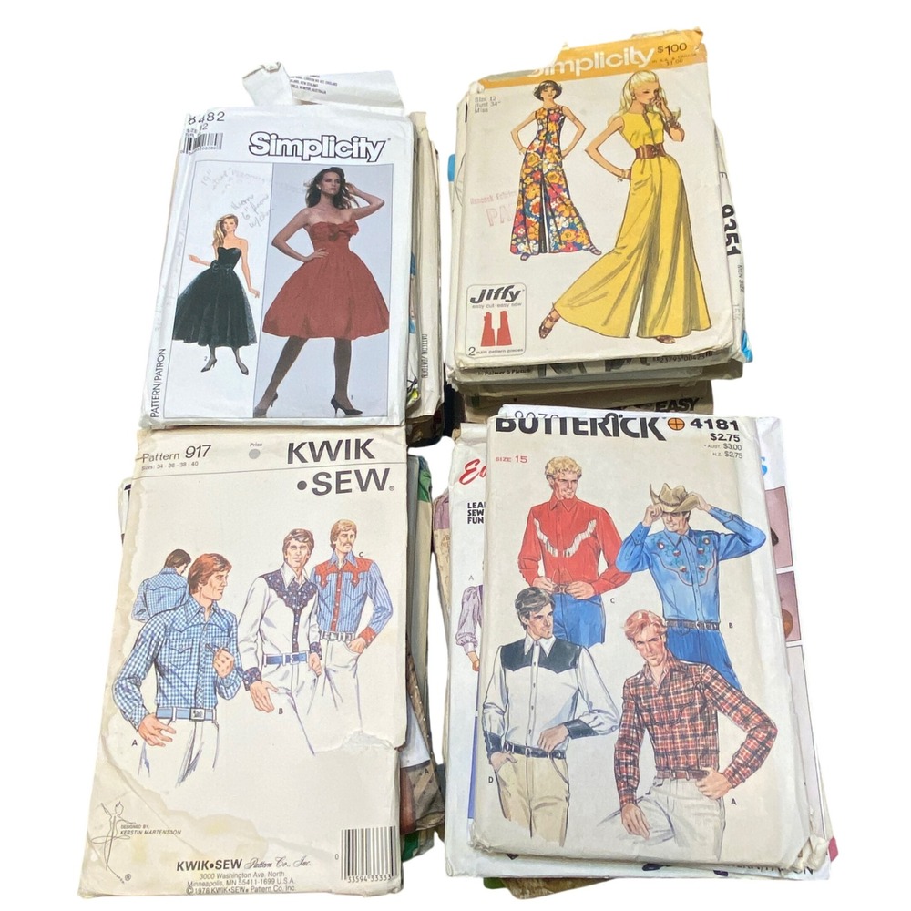 Vintage Sewing Patterns 70s 80s Womens Girls Mens Crafting Ephemera Lot of 49